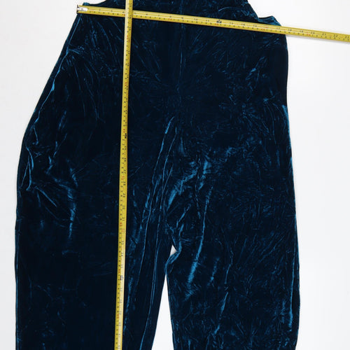 Megan Crook Women Blue S Velvet Halter Wide-Leg Jumpsuit