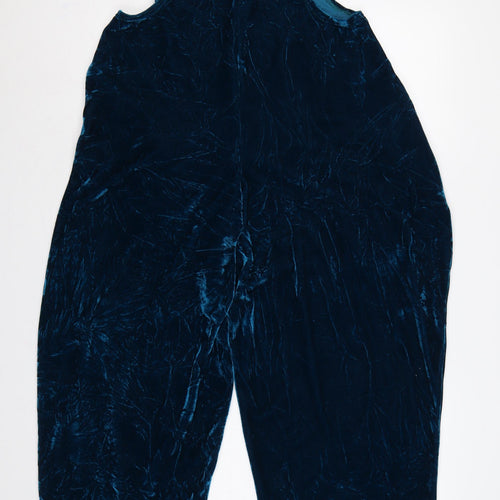 Megan Crook Women Blue S Velvet Halter Wide-Leg Jumpsuit