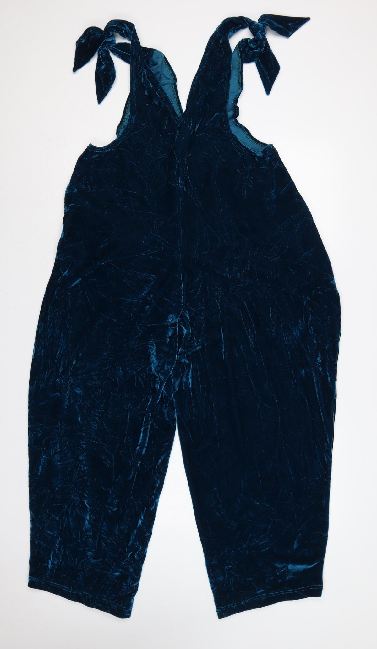 Megan Crook Women Blue S Velvet Halter Wide-Leg Jumpsuit