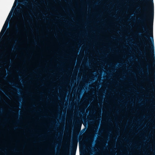 Megan Crook Women Blue S Velvet Halter Wide-Leg Jumpsuit