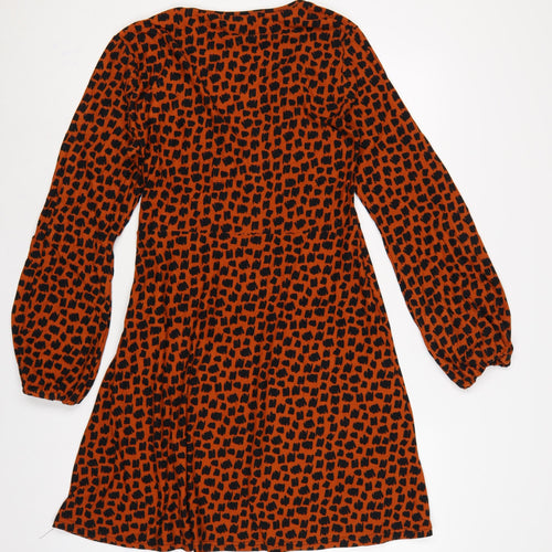 QED London Women Orange Animal Print Wrap Dress UK 14 Long Sleeve