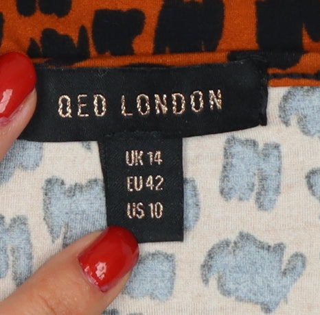 QED London Women Orange Animal Print Wrap Dress UK 14 Long Sleeve