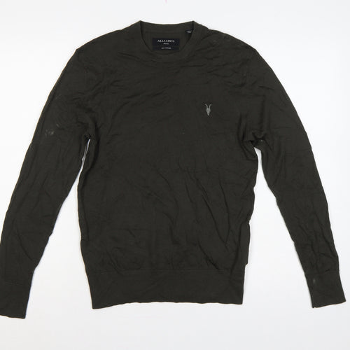 AllSaints Men’s Black Merino Wool Crew Neck Slim Pullover Jumper S