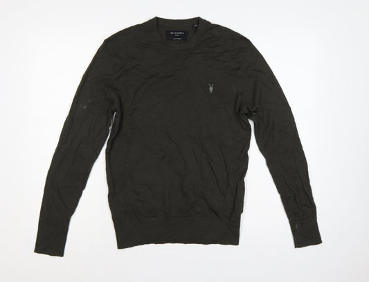 AllSaints Men’s Black Merino Wool Crew Neck Slim Pullover Jumper S