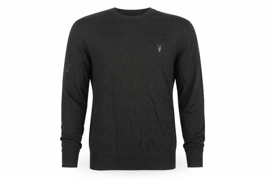 AllSaints Men’s Black Merino Wool Crew Neck Slim Pullover Jumper S