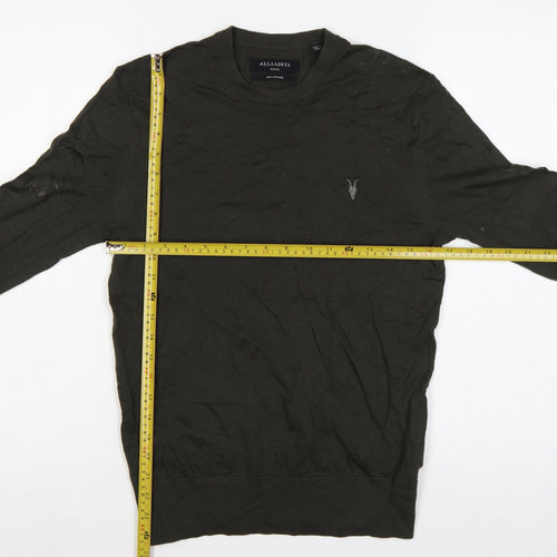 AllSaints Men’s Black Merino Wool Crew Neck Slim Pullover Jumper S