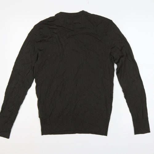 AllSaints Men’s Black Merino Wool Crew Neck Slim Pullover Jumper S