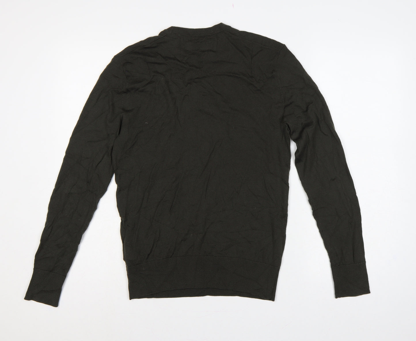 AllSaints Men’s Black Merino Wool Crew Neck Slim Pullover Jumper S