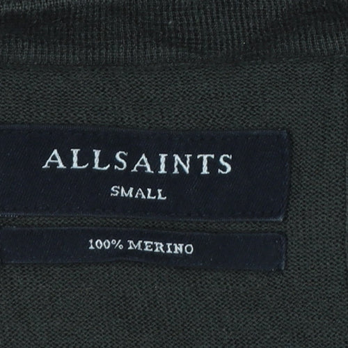 AllSaints Men’s Black Merino Wool Crew Neck Slim Pullover Jumper S