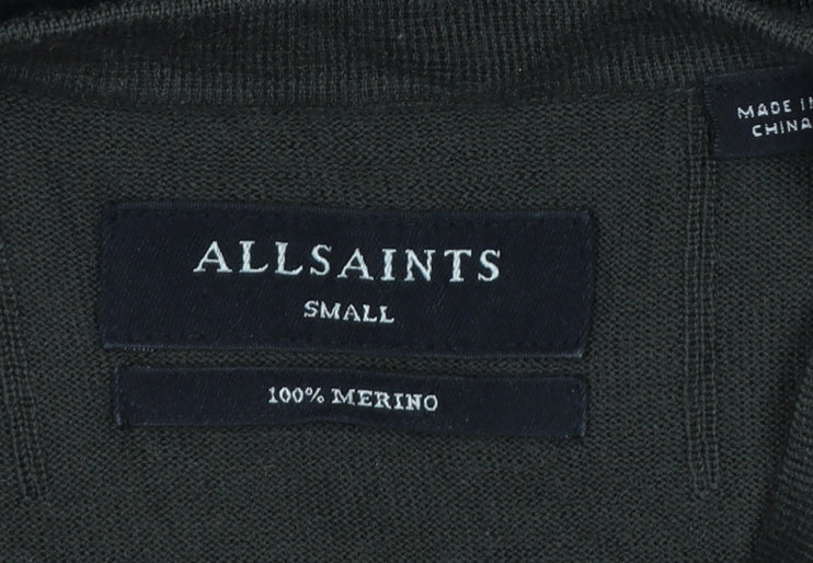 AllSaints Men’s Black Merino Wool Crew Neck Slim Pullover Jumper S