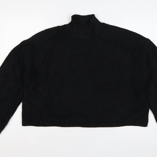 Weekday Women’s Black M High Neck Rib Knit Raglan Pullover Jumper