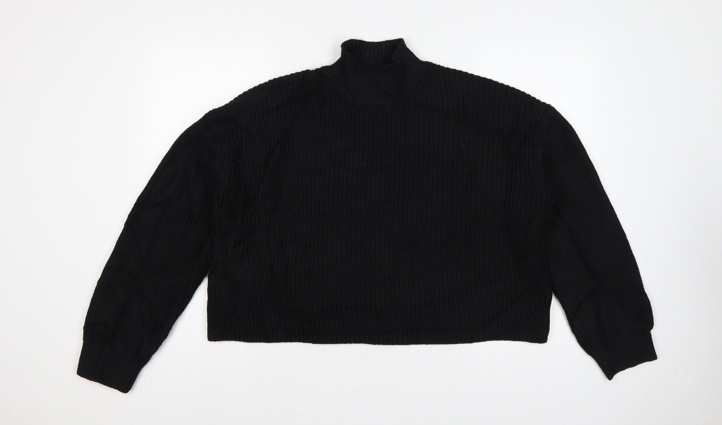 Weekday Women’s Black M High Neck Rib Knit Raglan Pullover Jumper