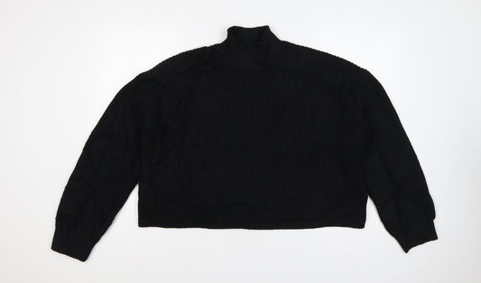 Weekday Women’s Black M High Neck Rib Knit Raglan Pullover Jumper