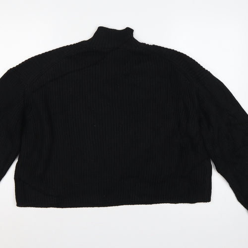 Weekday Women’s Black M High Neck Rib Knit Raglan Pullover Jumper