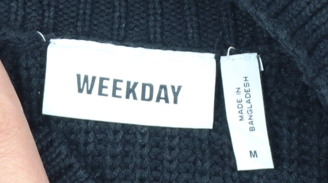 Weekday Women’s Black M High Neck Rib Knit Raglan Pullover Jumper