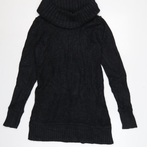 Coercion Women’s Black UK 14 Roll Neck Cable Knit Tunic Jumper