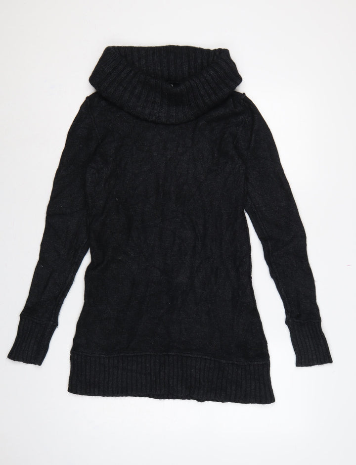 Coercion Women’s Black UK 14 Roll Neck Cable Knit Tunic Jumper