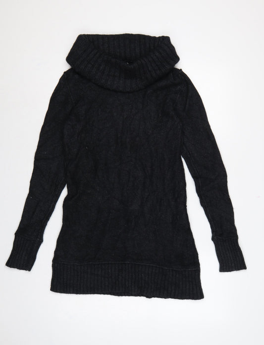 Coercion Women’s Black UK 14 Roll Neck Cable Knit Tunic Jumper