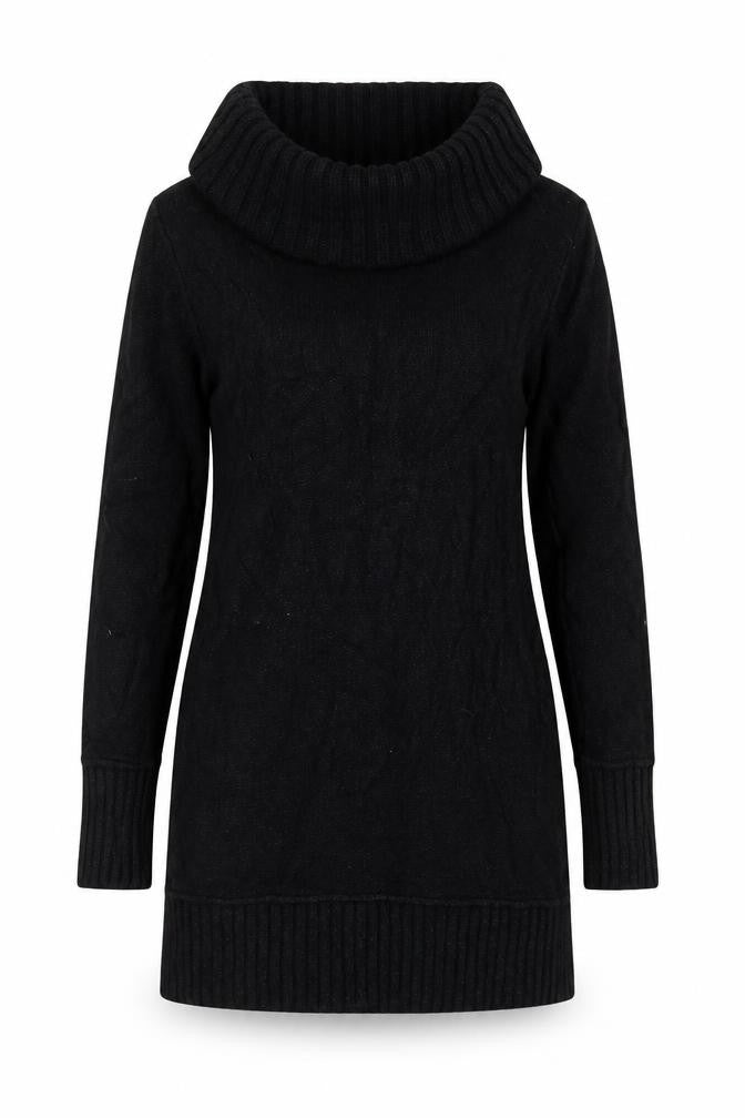 Coercion Women’s Black UK 14 Roll Neck Cable Knit Tunic Jumper