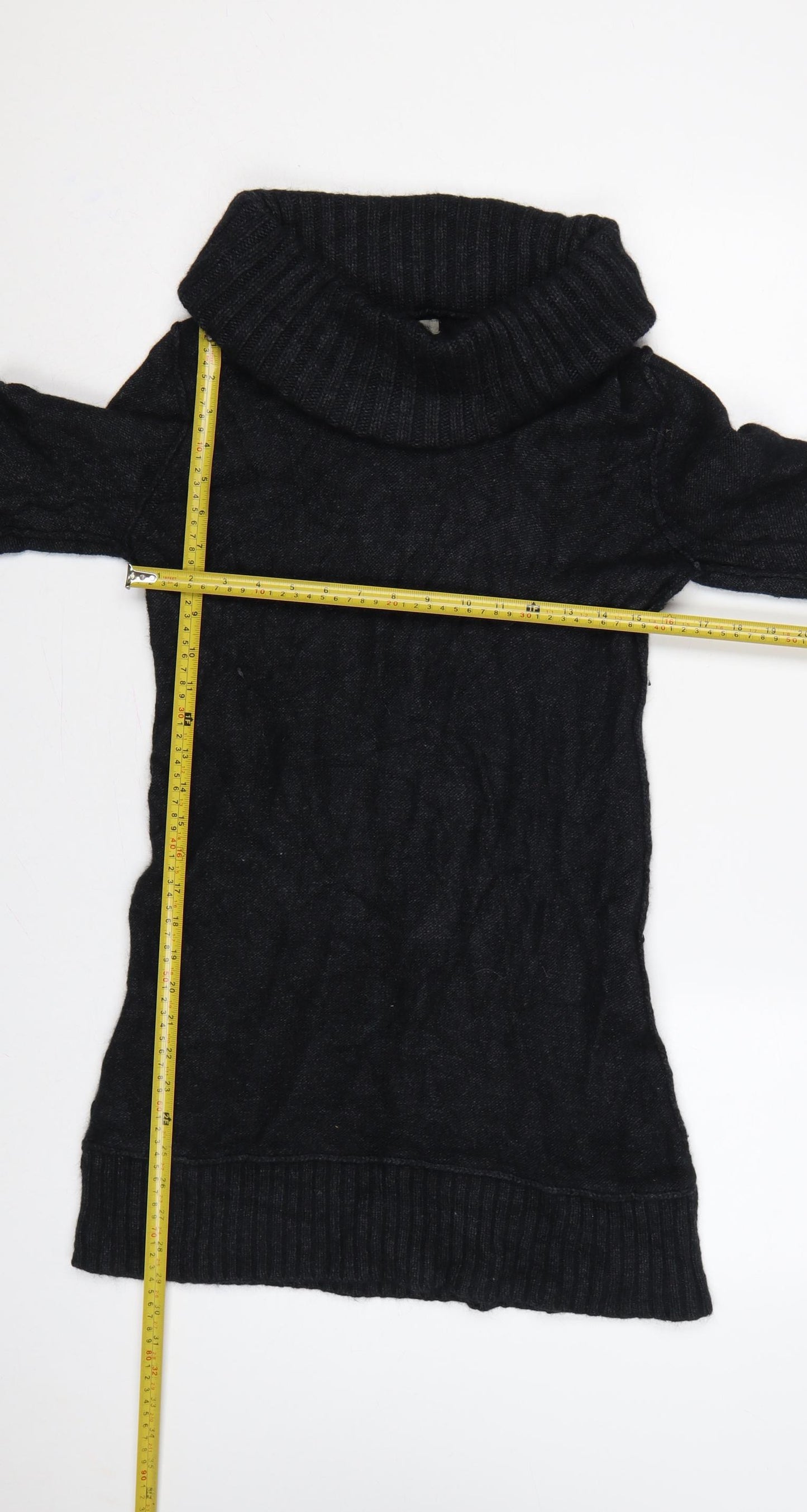 Coercion Women’s Black UK 14 Roll Neck Cable Knit Tunic Jumper