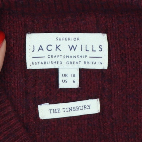 Jack Wills Women Red UK 10 Tinsbury Cable Knit Merino Pullover Jumper