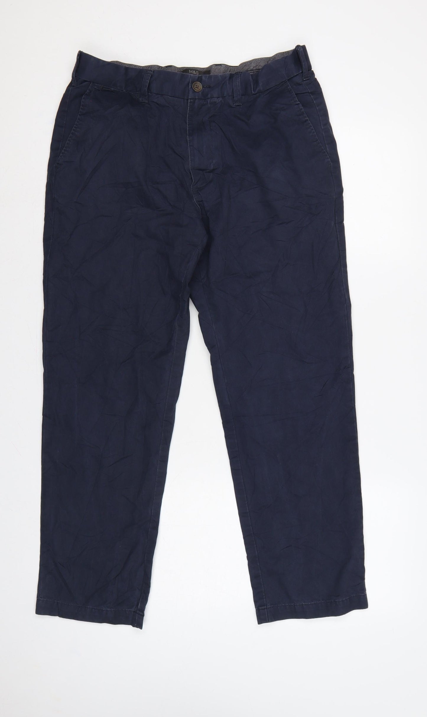 Marks and Spencer Men’s Blue Chino Trousers 34in 29in Regular Cotton
