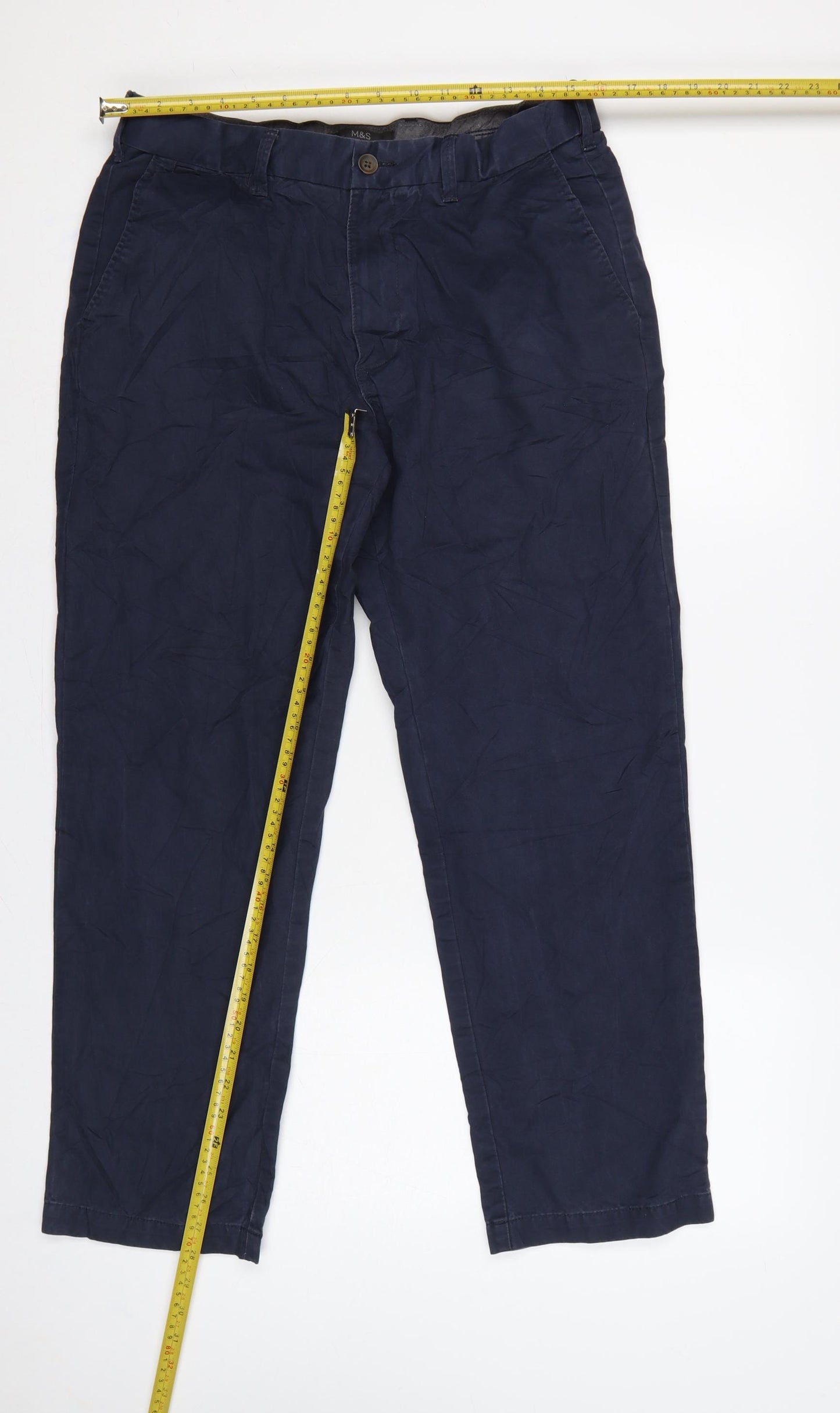 Marks and Spencer Men’s Blue Chino Trousers 34in 29in Regular Cotton