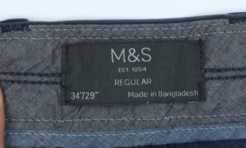 Marks and Spencer Men’s Blue Chino Trousers 34in 29in Regular Cotton