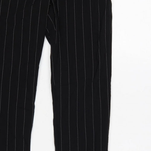Zara Women Black XS Pinstripe High Waist Button Hem Leggings