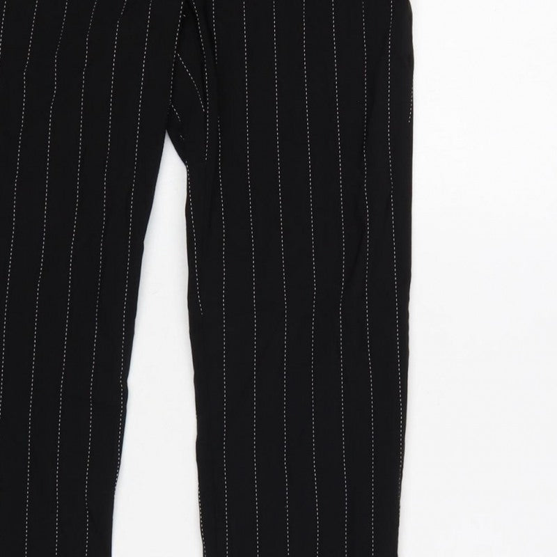 Zara Women Black XS Pinstripe High Waist Button Hem Leggings