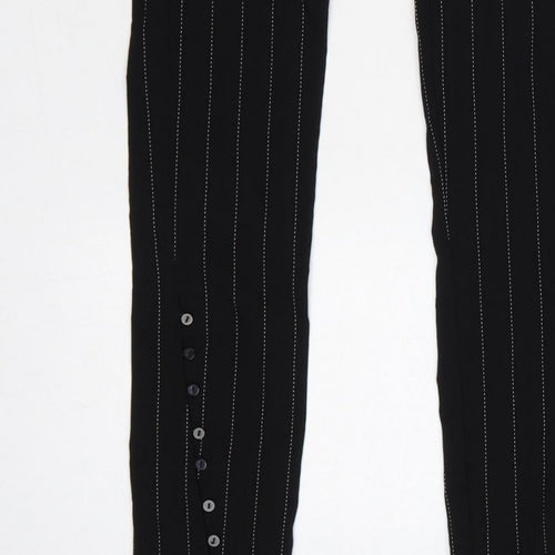 Zara Women Black XS Pinstripe High Waist Button Hem Leggings