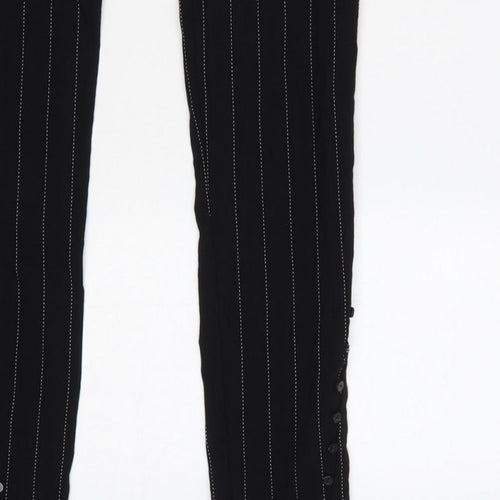 Zara Women Black XS Pinstripe High Waist Button Hem Leggings