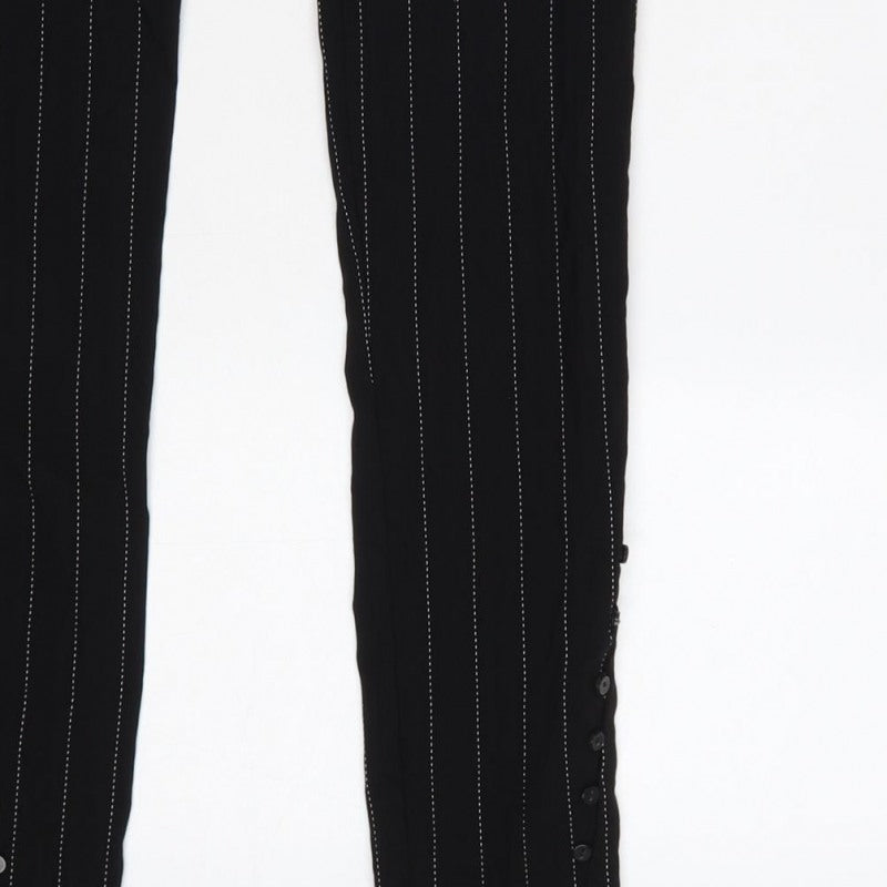 Zara Women Black XS Pinstripe High Waist Button Hem Leggings