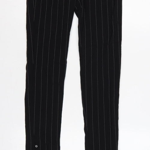 Zara Women Black XS Pinstripe High Waist Button Hem Leggings