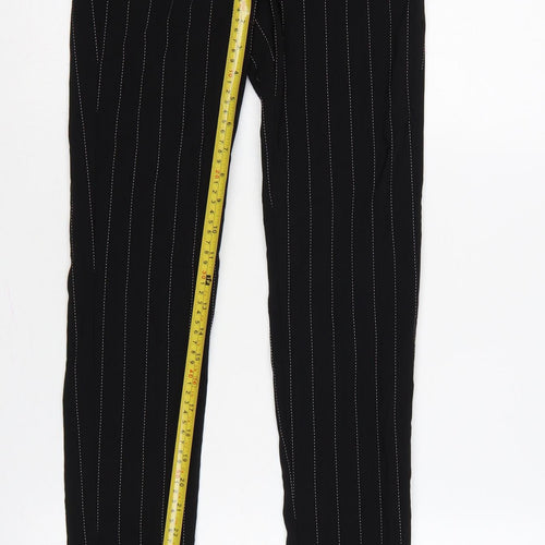 Zara Women Black XS Pinstripe High Waist Button Hem Leggings