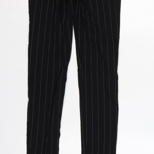 Zara Women Black XS Pinstripe High Waist Button Hem Leggings
