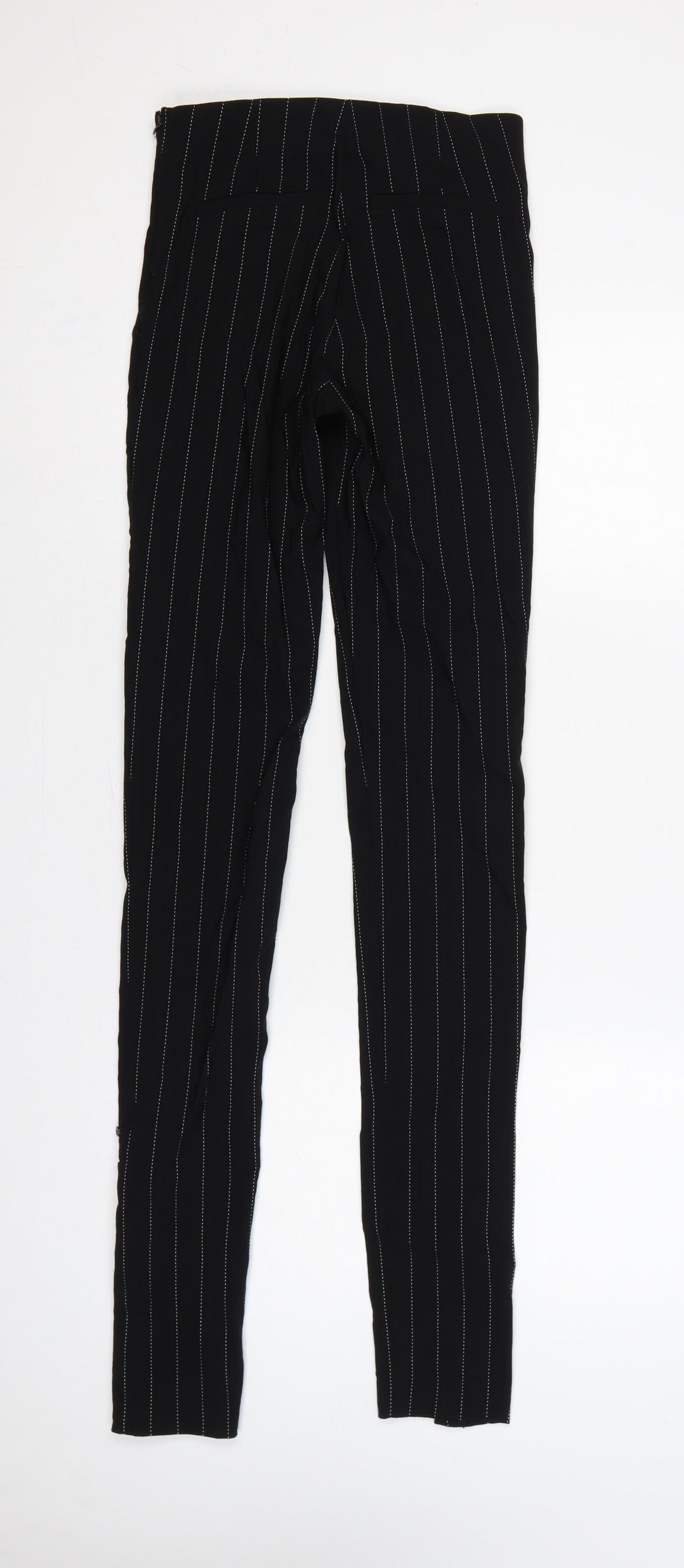 Zara Women Black XS Pinstripe High Waist Button Hem Leggings
