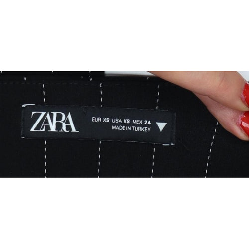 Zara Women Black XS Pinstripe High Waist Button Hem Leggings