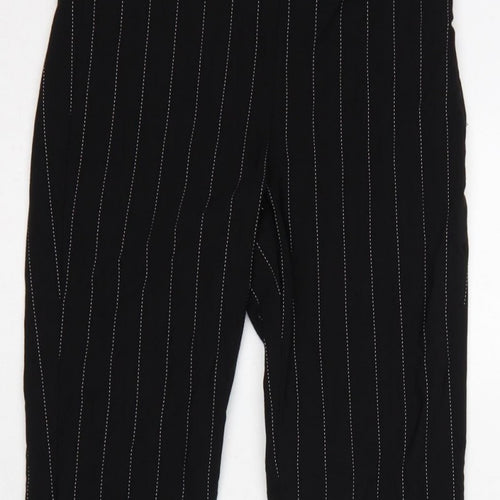 Zara Women Black XS Pinstripe High Waist Button Hem Leggings