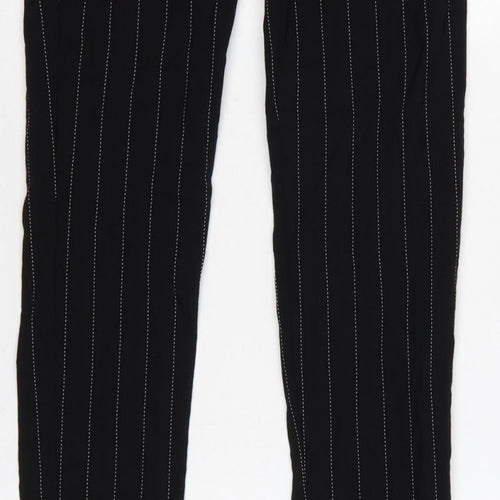 Zara Women Black XS Pinstripe High Waist Button Hem Leggings