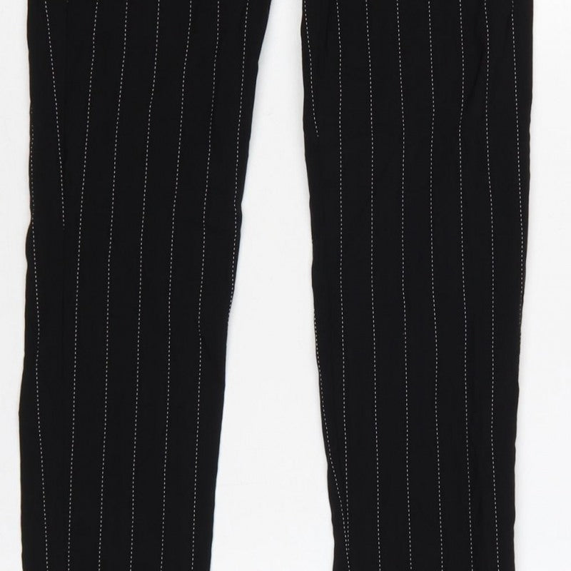 Zara Women Black XS Pinstripe High Waist Button Hem Leggings