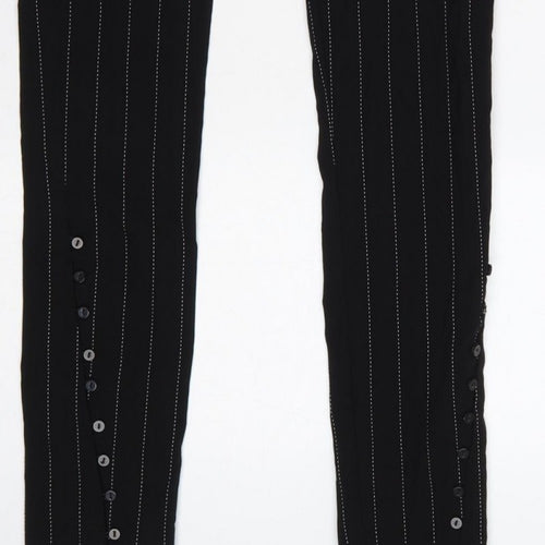 Zara Women Black XS Pinstripe High Waist Button Hem Leggings