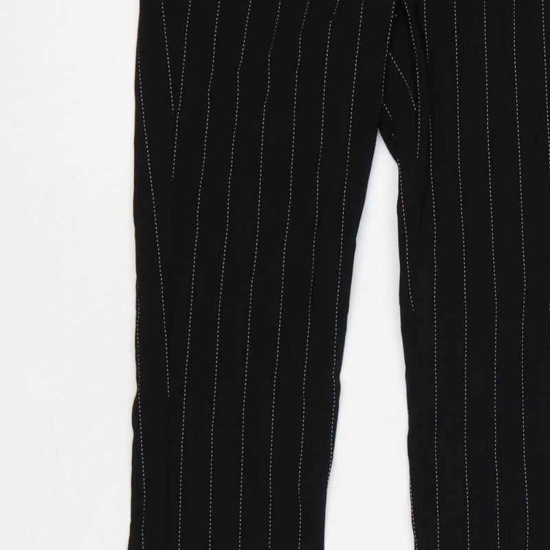Zara Women Black XS Pinstripe High Waist Button Hem Leggings
