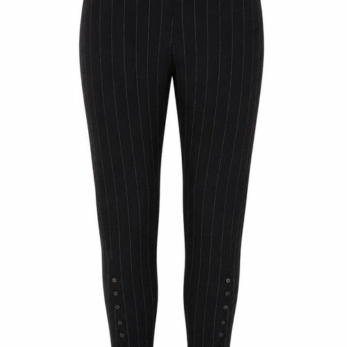 Zara Women Black XS Pinstripe High Waist Button Hem Leggings