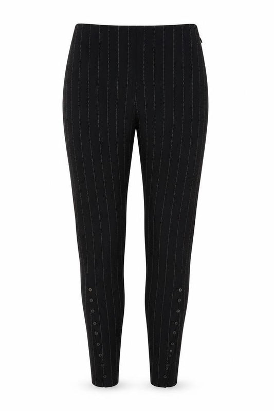Zara Women Black XS Pinstripe High Waist Button Hem Leggings