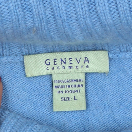 Geneva Cashmere Women Blue L Roll Neck Long Sleeve Pullover Jumper