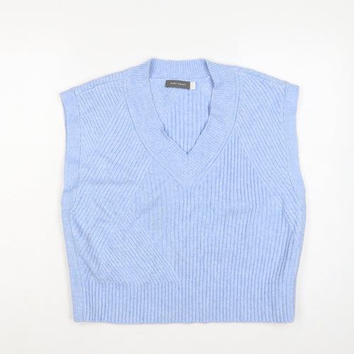 Mint Velvet Women Blue S Ribbed V-Neck Sleeveless Knit Jumper Vest