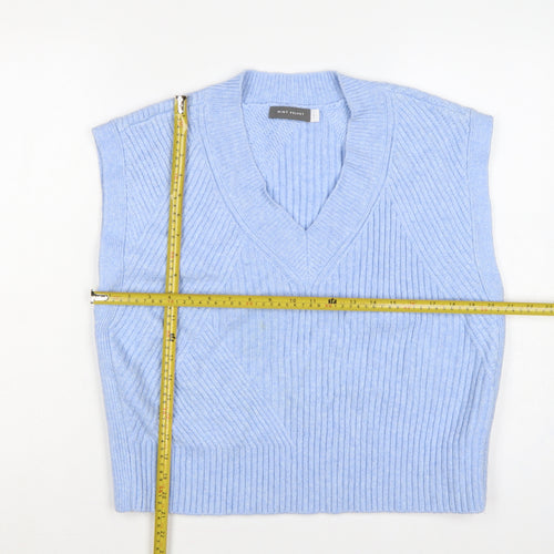 Mint Velvet Women Blue S Ribbed V-Neck Sleeveless Knit Jumper Vest