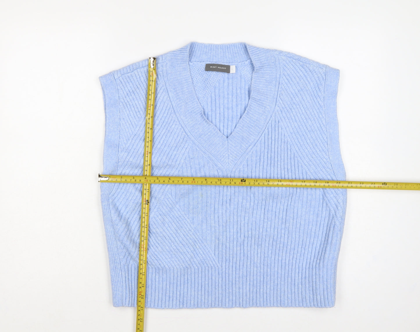 Mint Velvet Women Blue S Ribbed V-Neck Sleeveless Knit Jumper Vest