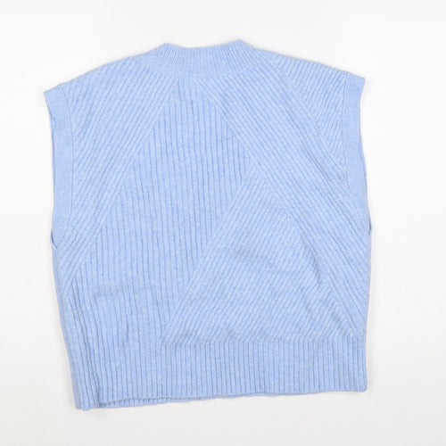 Mint Velvet Women Blue S Ribbed V-Neck Sleeveless Knit Jumper Vest